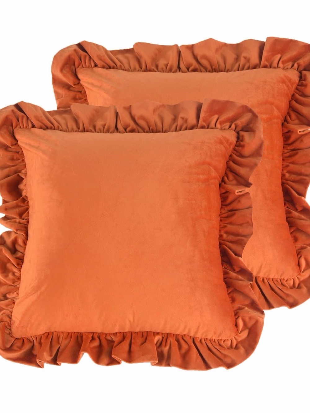 Set of Two Ruffled Velvet Throw Pillow Covers - Burnt Orange